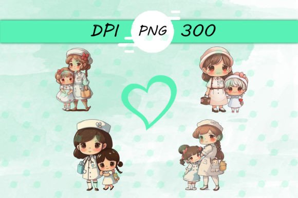 Nurse Mother and Daughter PNG: Graphics for Crafts